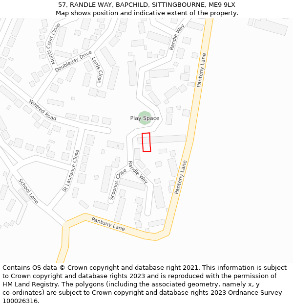 57, RANDLE WAY, BAPCHILD, SITTINGBOURNE, ME9 9LX: Location map and indicative extent of plot