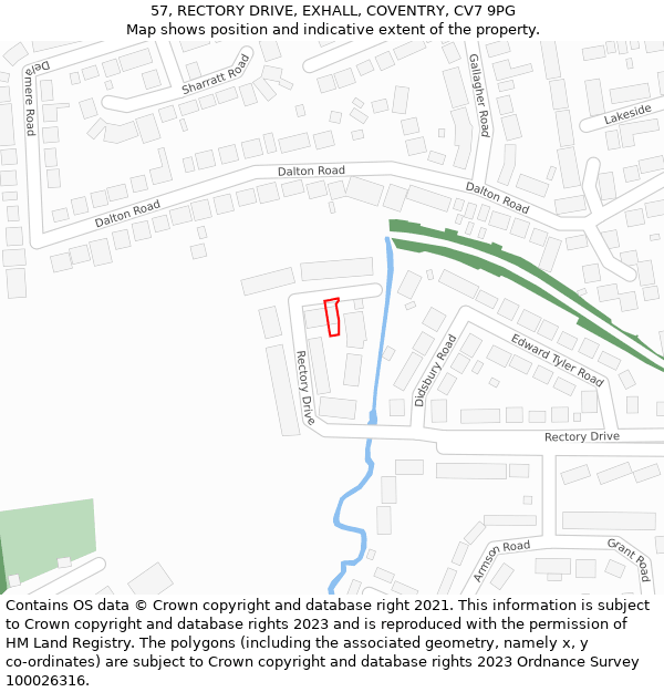 57, RECTORY DRIVE, EXHALL, COVENTRY, CV7 9PG: Location map and indicative extent of plot