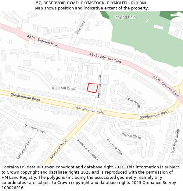 57, RESERVOIR ROAD, PLYMSTOCK, PLYMOUTH, PL9 8NL: Location map and indicative extent of plot