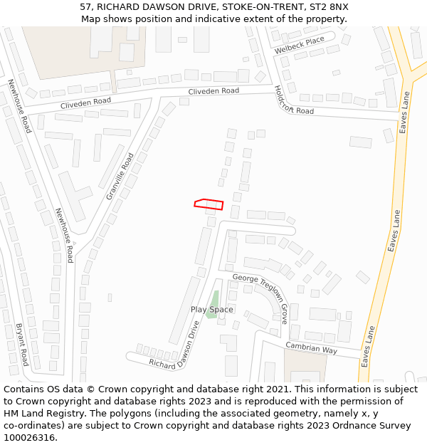 57, RICHARD DAWSON DRIVE, STOKE-ON-TRENT, ST2 8NX: Location map and indicative extent of plot