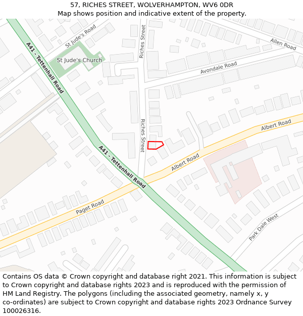 57, RICHES STREET, WOLVERHAMPTON, WV6 0DR: Location map and indicative extent of plot
