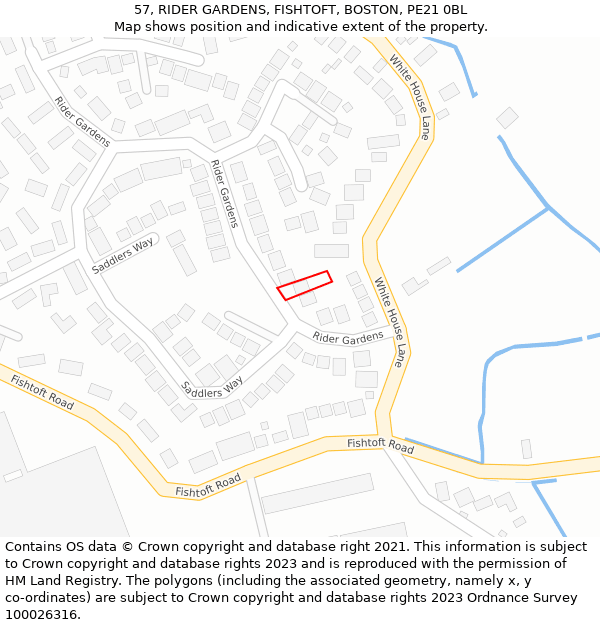 57, RIDER GARDENS, FISHTOFT, BOSTON, PE21 0BL: Location map and indicative extent of plot