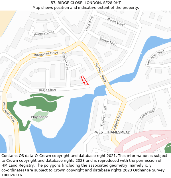 57, RIDGE CLOSE, LONDON, SE28 0HT: Location map and indicative extent of plot