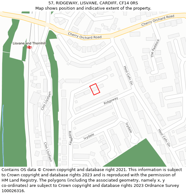 57, RIDGEWAY, LISVANE, CARDIFF, CF14 0RS: Location map and indicative extent of plot