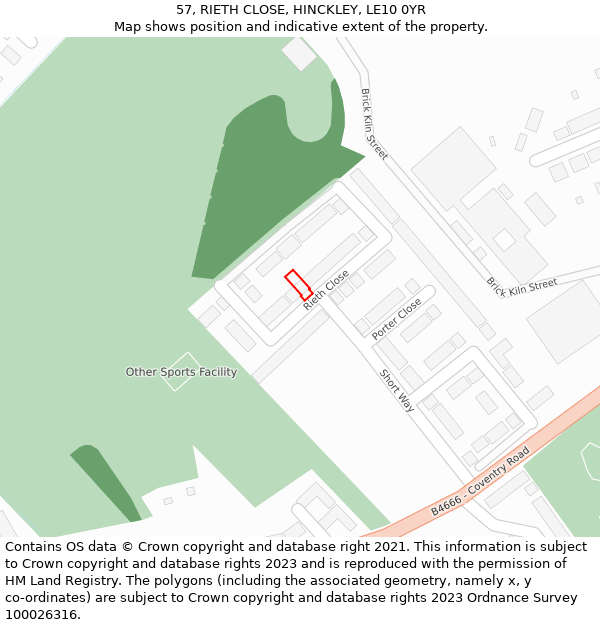 57, RIETH CLOSE, HINCKLEY, LE10 0YR: Location map and indicative extent of plot