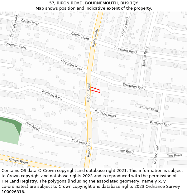 57, RIPON ROAD, BOURNEMOUTH, BH9 1QY: Location map and indicative extent of plot