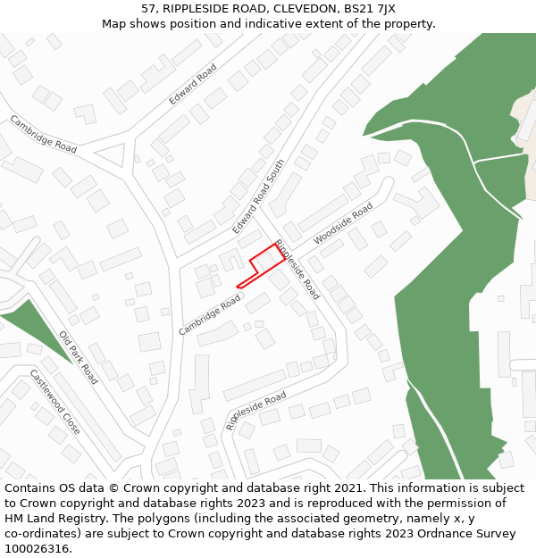 57, RIPPLESIDE ROAD, CLEVEDON, BS21 7JX: Location map and indicative extent of plot