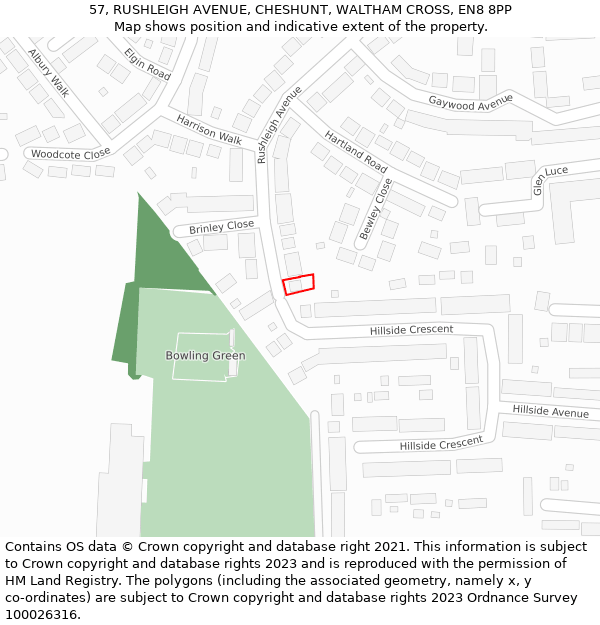 57, RUSHLEIGH AVENUE, CHESHUNT, WALTHAM CROSS, EN8 8PP: Location map and indicative extent of plot