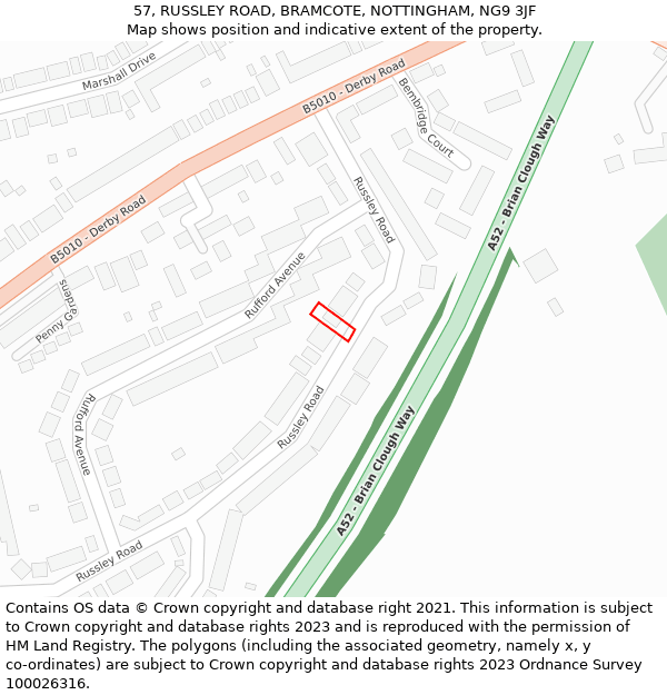 57, RUSSLEY ROAD, BRAMCOTE, NOTTINGHAM, NG9 3JF: Location map and indicative extent of plot