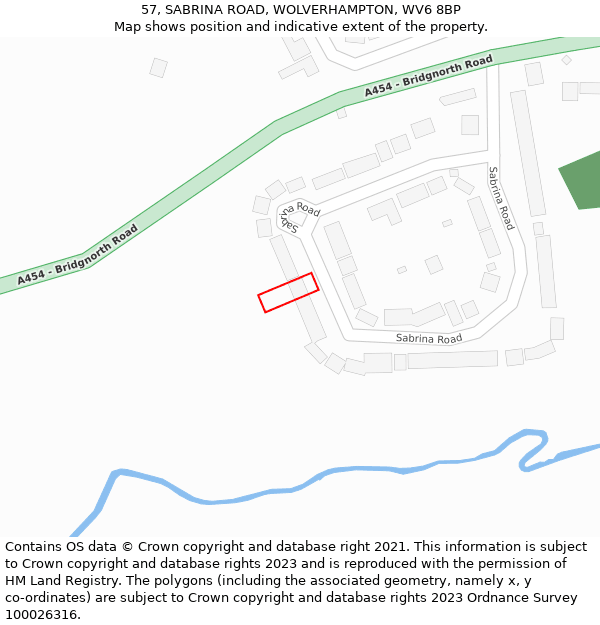 57, SABRINA ROAD, WOLVERHAMPTON, WV6 8BP: Location map and indicative extent of plot