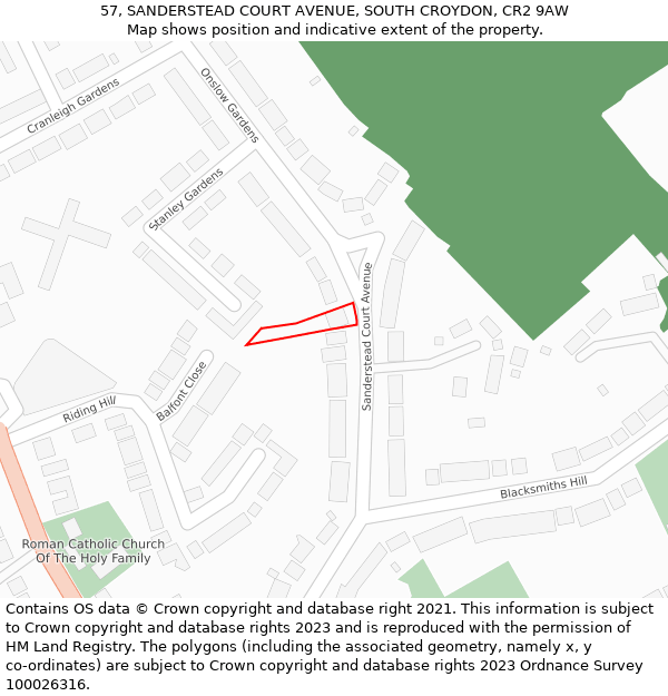 57, SANDERSTEAD COURT AVENUE, SOUTH CROYDON, CR2 9AW: Location map and indicative extent of plot