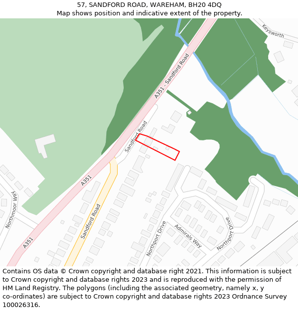 57, SANDFORD ROAD, WAREHAM, BH20 4DQ: Location map and indicative extent of plot