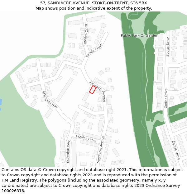 57, SANDIACRE AVENUE, STOKE-ON-TRENT, ST6 5BX: Location map and indicative extent of plot