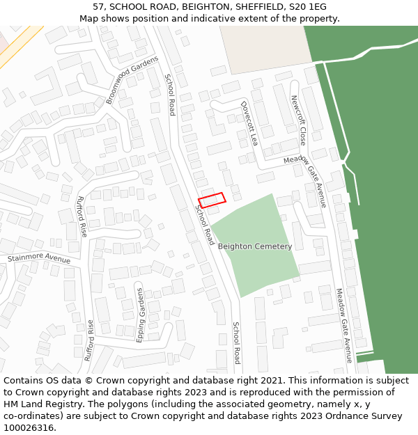 57, SCHOOL ROAD, BEIGHTON, SHEFFIELD, S20 1EG: Location map and indicative extent of plot