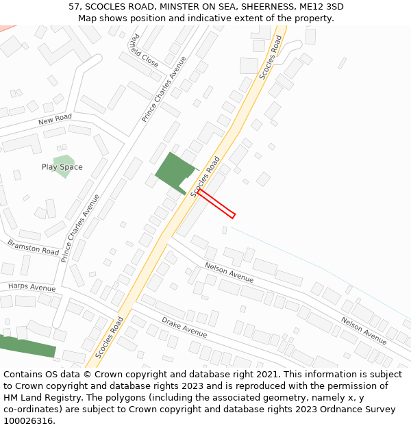 57, SCOCLES ROAD, MINSTER ON SEA, SHEERNESS, ME12 3SD: Location map and indicative extent of plot