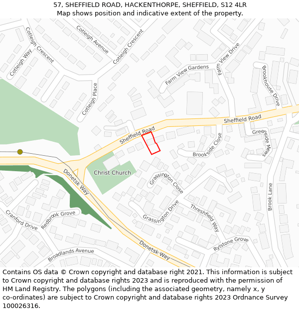 57, SHEFFIELD ROAD, HACKENTHORPE, SHEFFIELD, S12 4LR: Location map and indicative extent of plot