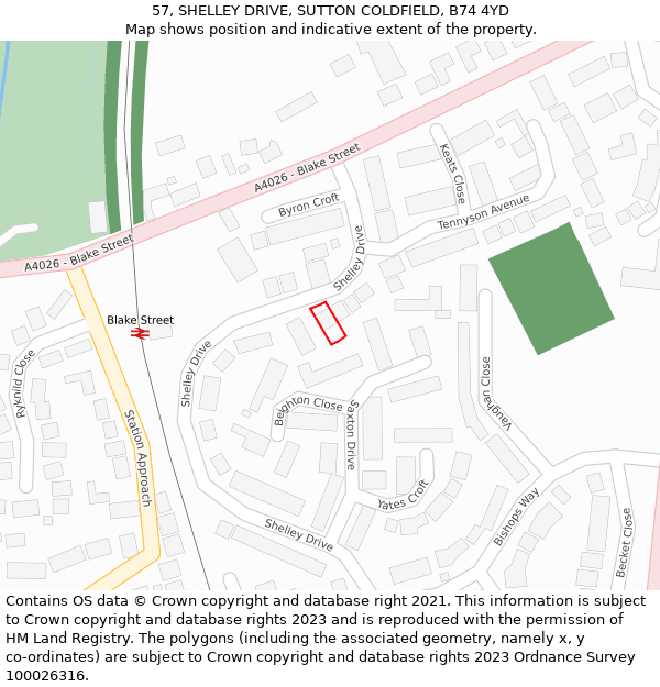 57, SHELLEY DRIVE, SUTTON COLDFIELD, B74 4YD: Location map and indicative extent of plot