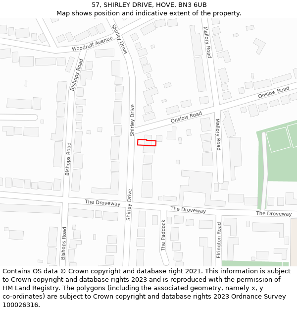 57, SHIRLEY DRIVE, HOVE, BN3 6UB: Location map and indicative extent of plot
