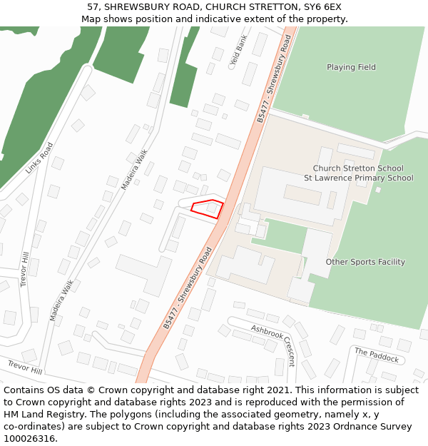 57, SHREWSBURY ROAD, CHURCH STRETTON, SY6 6EX: Location map and indicative extent of plot