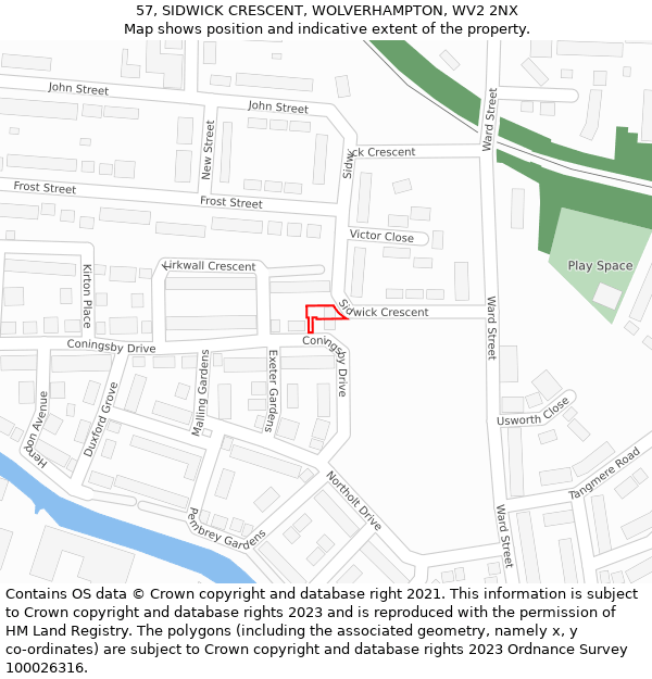 57, SIDWICK CRESCENT, WOLVERHAMPTON, WV2 2NX: Location map and indicative extent of plot