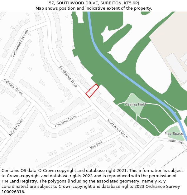 57, SOUTHWOOD DRIVE, SURBITON, KT5 9PJ: Location map and indicative extent of plot