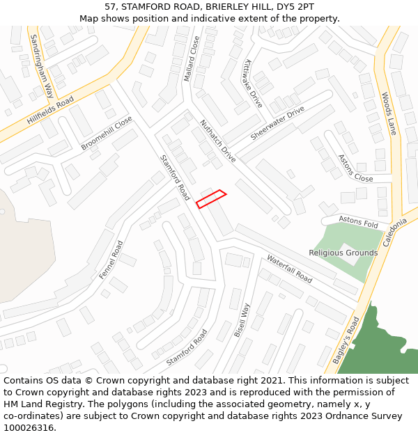 57, STAMFORD ROAD, BRIERLEY HILL, DY5 2PT: Location map and indicative extent of plot