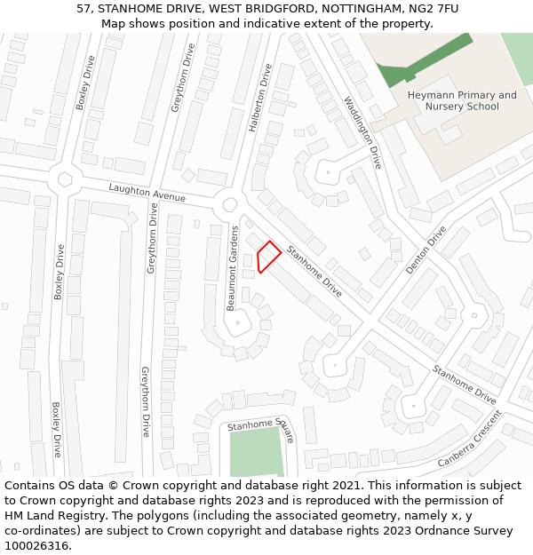 57, STANHOME DRIVE, WEST BRIDGFORD, NOTTINGHAM, NG2 7FU: Location map and indicative extent of plot