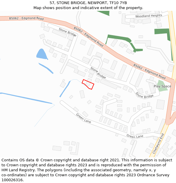 57, STONE BRIDGE, NEWPORT, TF10 7YB: Location map and indicative extent of plot