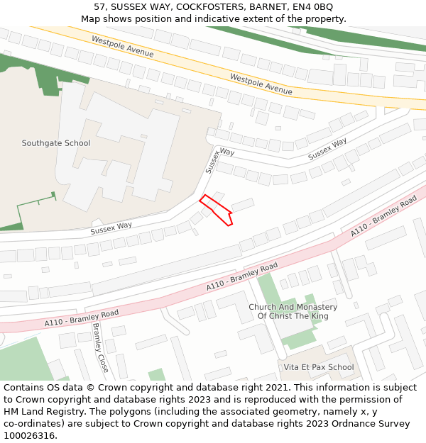 57, SUSSEX WAY, COCKFOSTERS, BARNET, EN4 0BQ: Location map and indicative extent of plot
