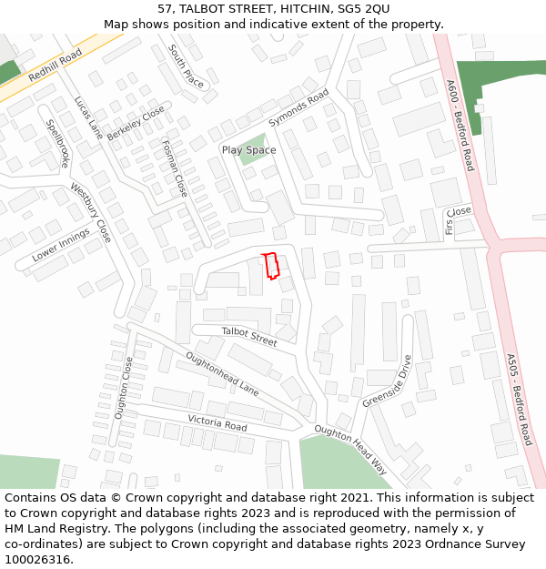 57, TALBOT STREET, HITCHIN, SG5 2QU: Location map and indicative extent of plot