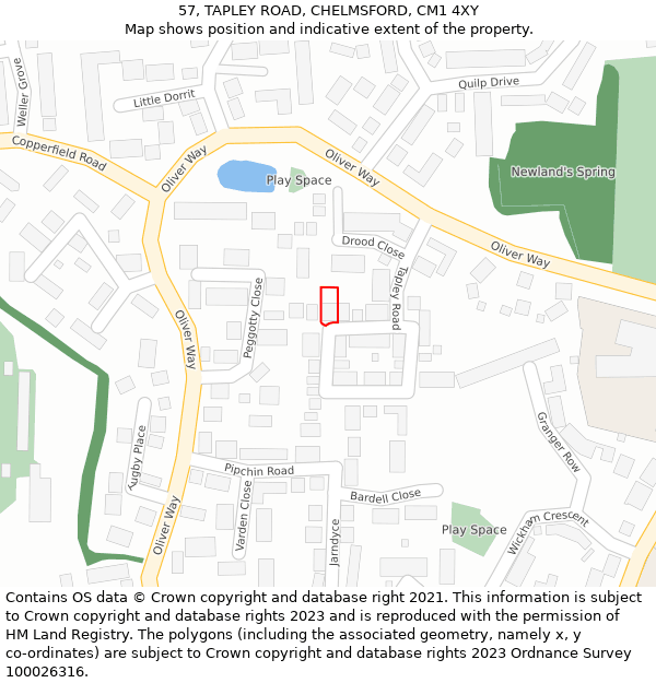 57, TAPLEY ROAD, CHELMSFORD, CM1 4XY: Location map and indicative extent of plot