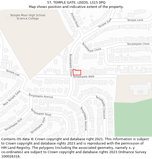 57, TEMPLE GATE, LEEDS, LS15 0PQ: Location map and indicative extent of plot