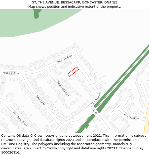 57, THE AVENUE, BESSACARR, DONCASTER, DN4 5JZ: Location map and indicative extent of plot