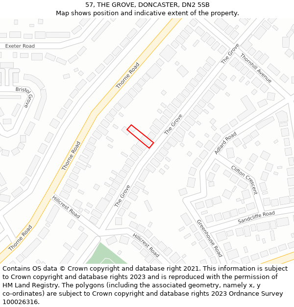 57, THE GROVE, DONCASTER, DN2 5SB: Location map and indicative extent of plot