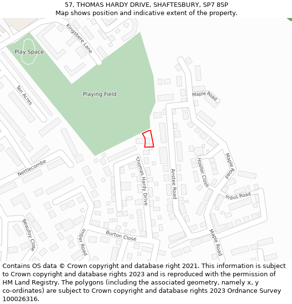 57, THOMAS HARDY DRIVE, SHAFTESBURY, SP7 8SP: Location map and indicative extent of plot