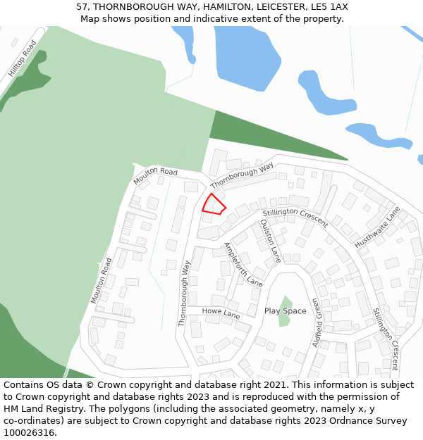 57, THORNBOROUGH WAY, HAMILTON, LEICESTER, LE5 1AX: Location map and indicative extent of plot