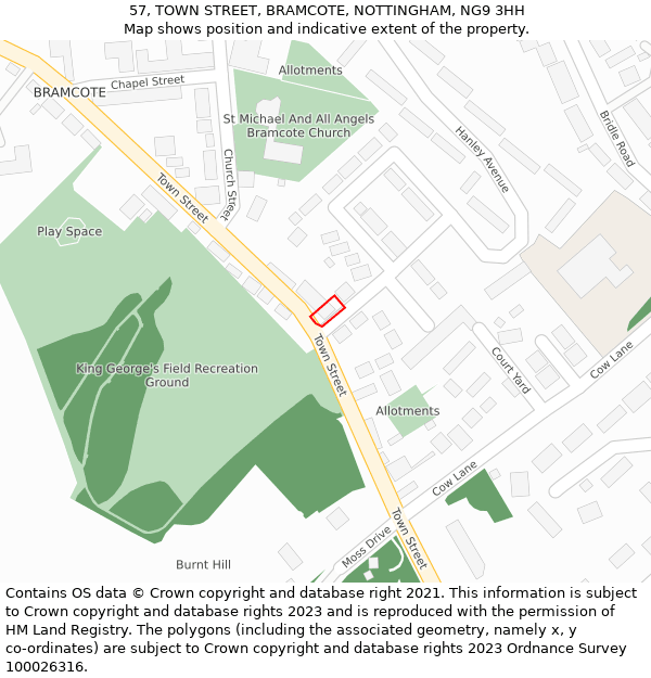 57, TOWN STREET, BRAMCOTE, NOTTINGHAM, NG9 3HH: Location map and indicative extent of plot