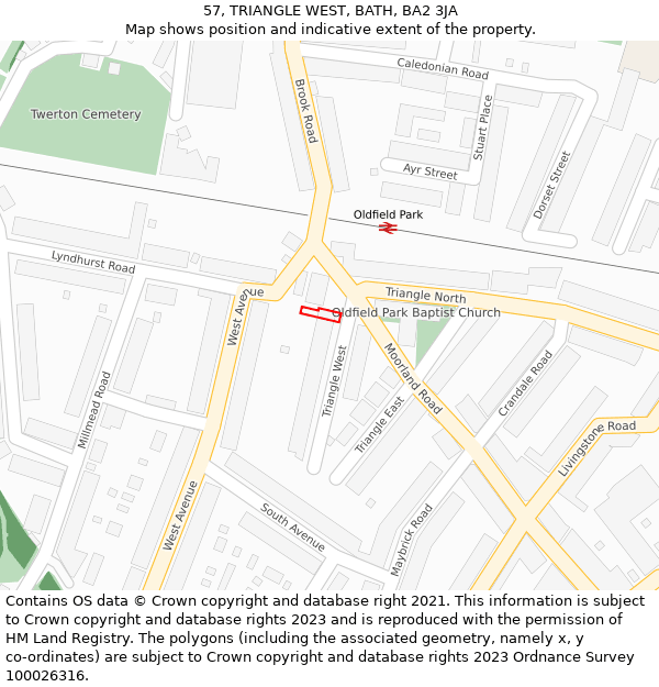 57, TRIANGLE WEST, BATH, BA2 3JA: Location map and indicative extent of plot