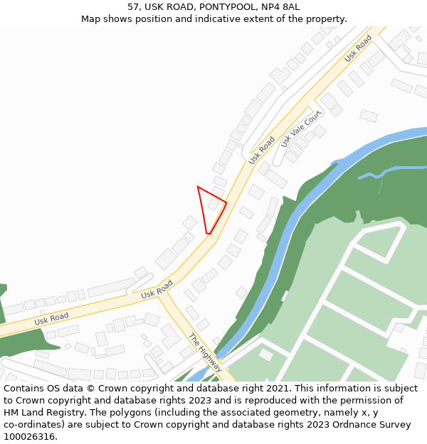 57, USK ROAD, PONTYPOOL, NP4 8AL: Location map and indicative extent of plot