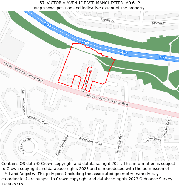 57, VICTORIA AVENUE EAST, MANCHESTER, M9 6HP: Location map and indicative extent of plot