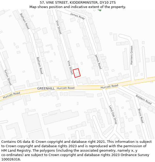 57, VINE STREET, KIDDERMINSTER, DY10 2TS: Location map and indicative extent of plot