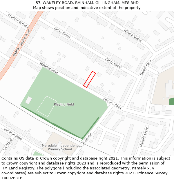 57, WAKELEY ROAD, RAINHAM, GILLINGHAM, ME8 8HD: Location map and indicative extent of plot