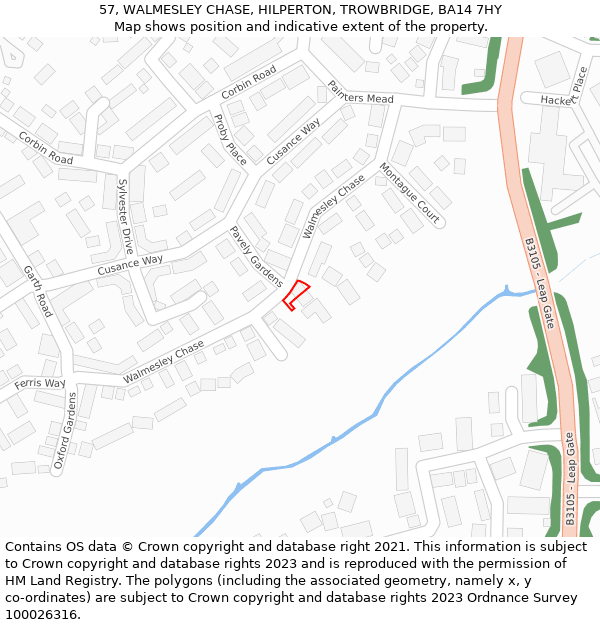 57, WALMESLEY CHASE, HILPERTON, TROWBRIDGE, BA14 7HY: Location map and indicative extent of plot