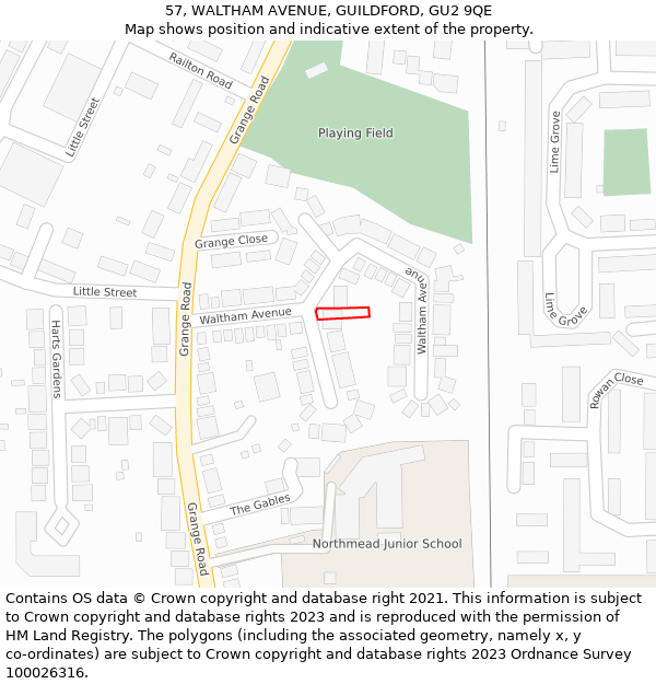 57, WALTHAM AVENUE, GUILDFORD, GU2 9QE: Location map and indicative extent of plot