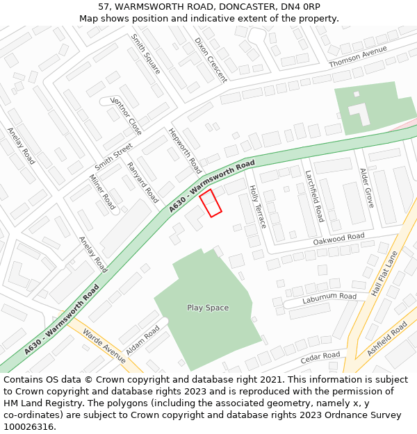 57, WARMSWORTH ROAD, DONCASTER, DN4 0RP: Location map and indicative extent of plot