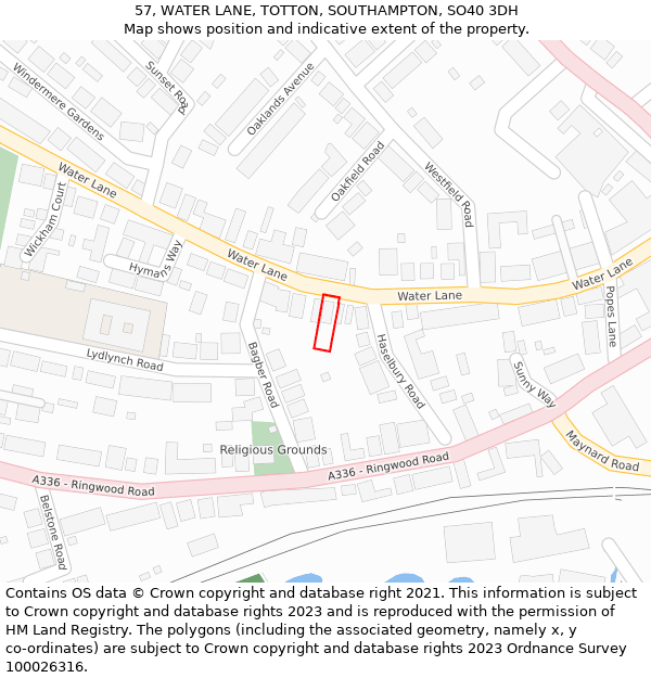 57, WATER LANE, TOTTON, SOUTHAMPTON, SO40 3DH: Location map and indicative extent of plot