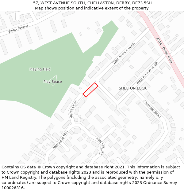 57, WEST AVENUE SOUTH, CHELLASTON, DERBY, DE73 5SH: Location map and indicative extent of plot