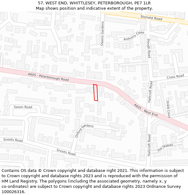 57, WEST END, WHITTLESEY, PETERBOROUGH, PE7 1LR: Location map and indicative extent of plot