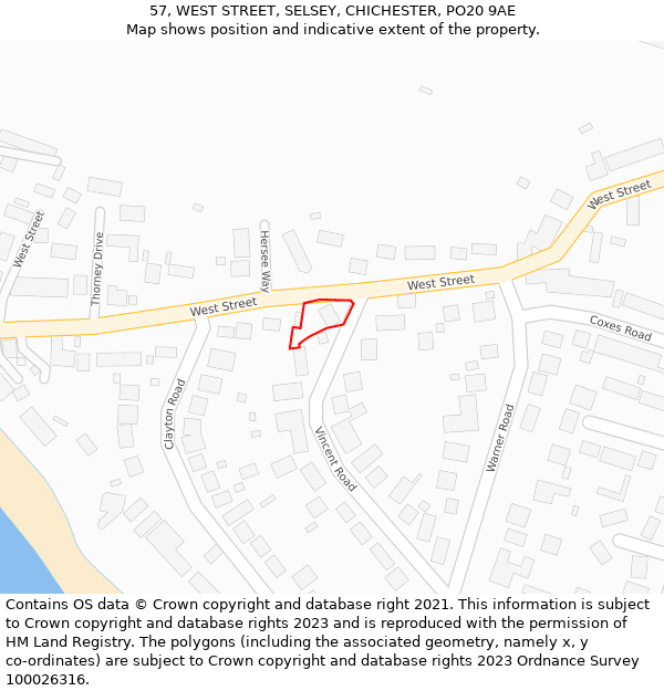 57, WEST STREET, SELSEY, CHICHESTER, PO20 9AE: Location map and indicative extent of plot