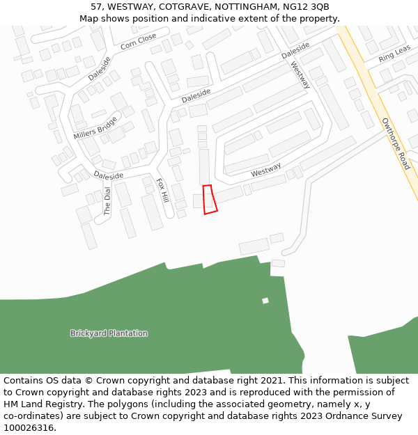 57, WESTWAY, COTGRAVE, NOTTINGHAM, NG12 3QB: Location map and indicative extent of plot